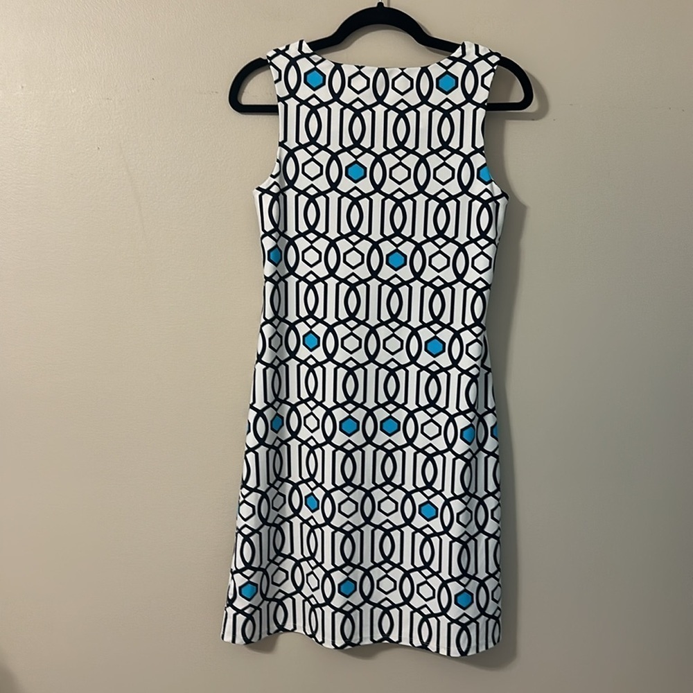 Jude Connally Beth Dress Navy & White Sheath Mini Dress Sz Small Resortwear - Picture 2 of 6